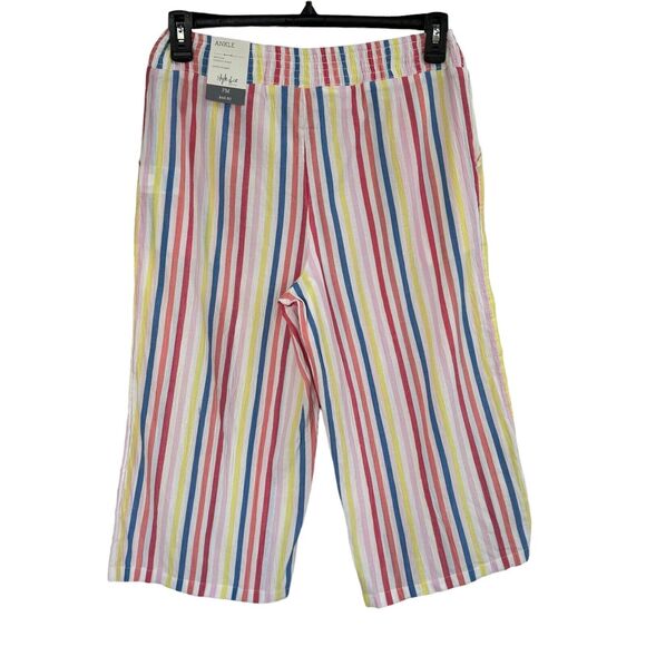 Style & Co Petite Medium Capris Pants Striped Wide Leg Smocked Waist Gauzy Multi - Picture 3 of 8